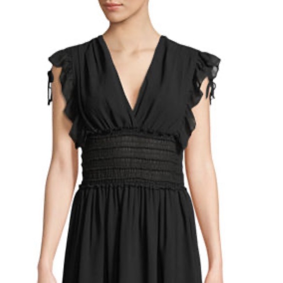 Max Studio Black Sleeveless Ruffle Deep V-Neck Midi Dress size XS - Picture 4 of 12